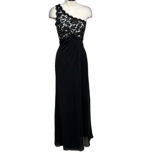 Tadashi Shoji Black One-Shoulder Lace Evening Gown